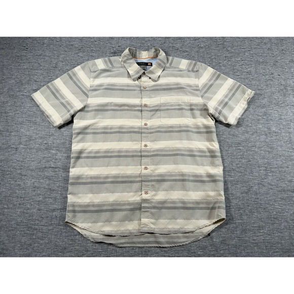 Quiksilver Waterman Shirt Mens Extra Large Beige Grey Stripes Short Sleeve - Picture 1 of 9